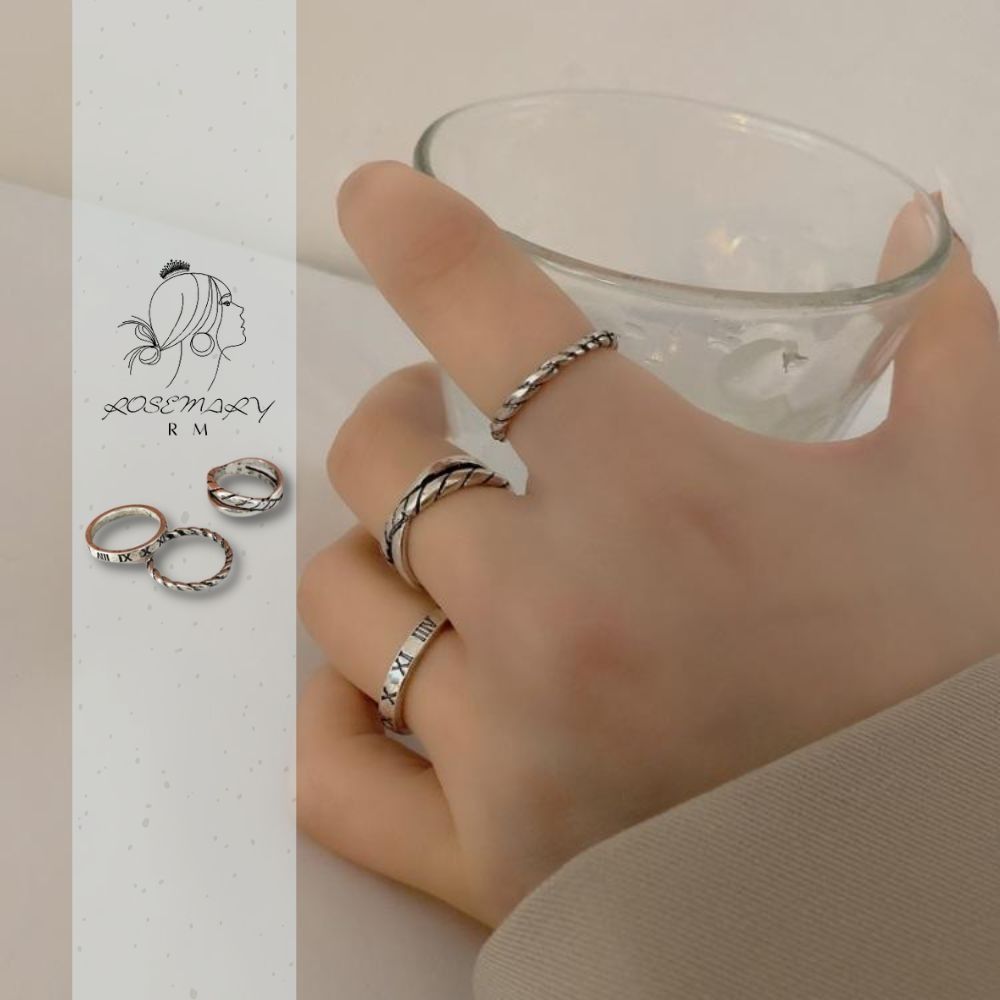 ♛ROSEMAYR♛ 韓版 復古文藝 做舊感客自條紋三件組戒指