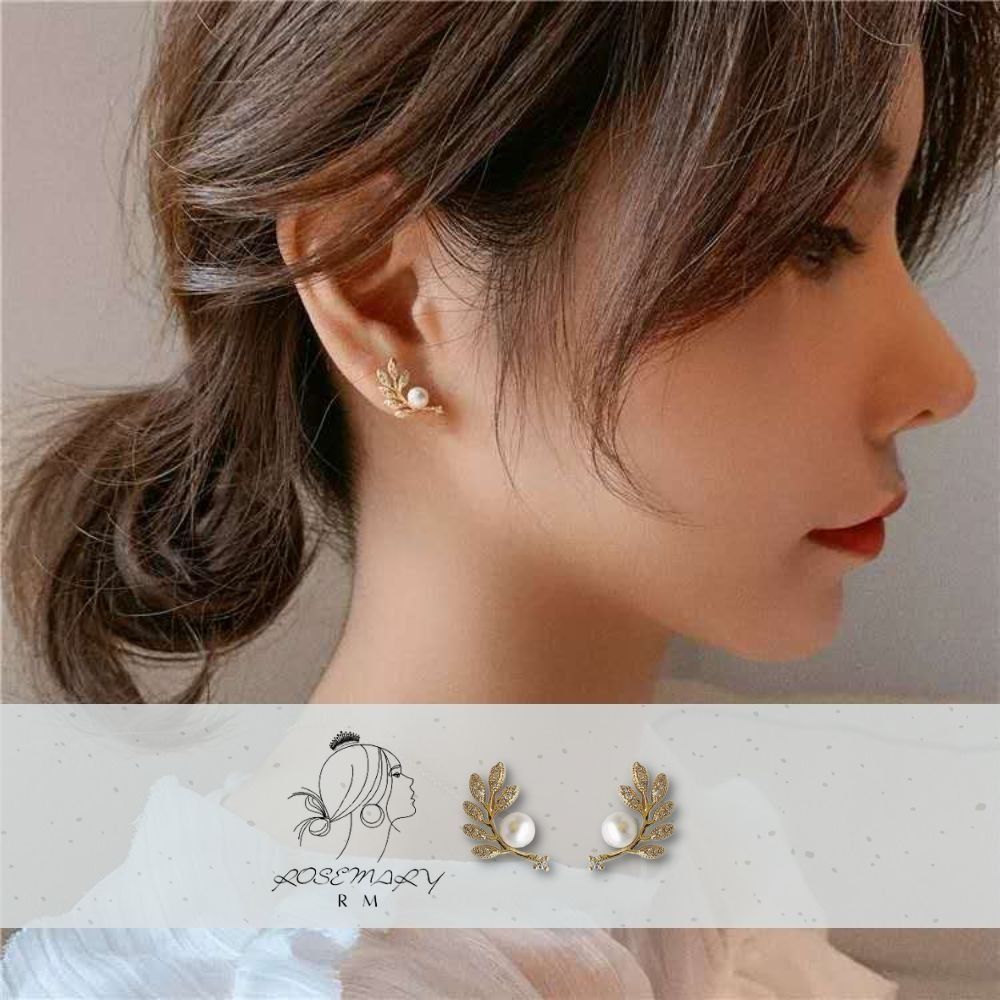 ♛ROSEMAYR♛[LX-0055] 韓版 森林系女孩 鑲鑽小樹葉珍珠耳釘 耳環