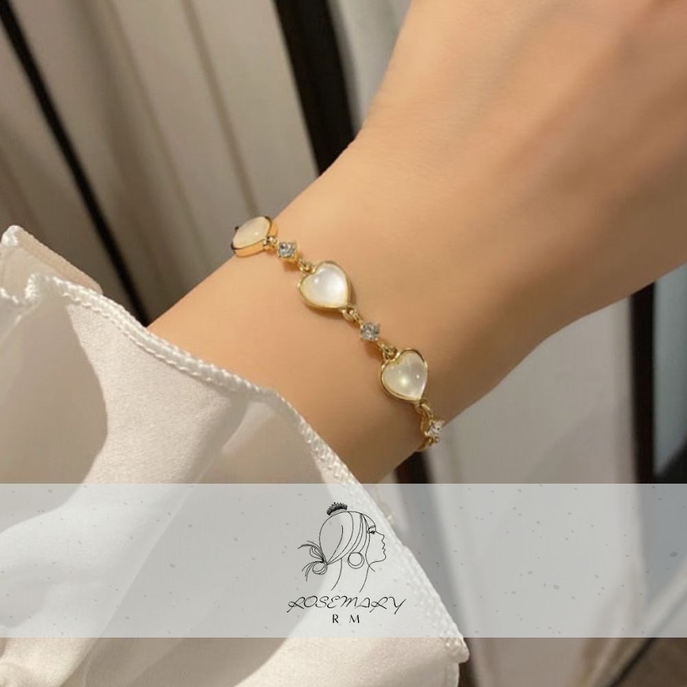 ♛ROSEMAYR♛ 韓版 時尚簡約 可調節愛心貓眼石手鍊