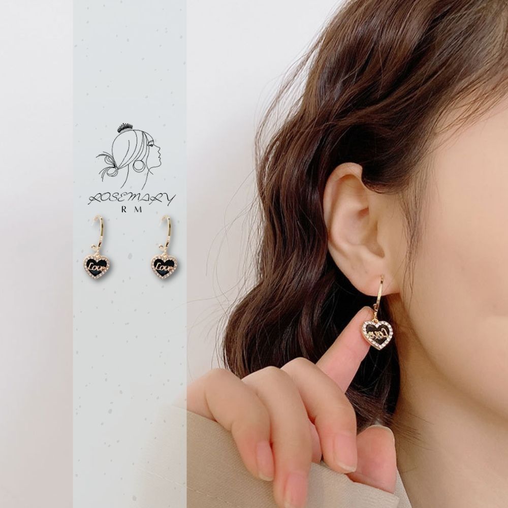♛ROSEMAYR♛[LX-0056] 韓版 甜美小女人必備 吊墜邊鑽愛心LOVE耳環