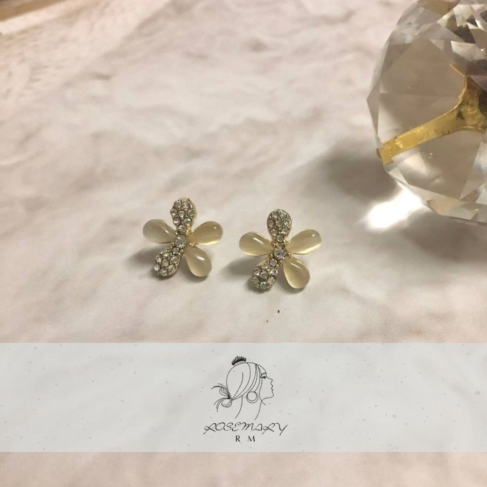 ♛ROSEMAYR♛[LX-0052] 韓版 清新甜美系 貓眼石花朵鑲鑽耳釘 耳環
