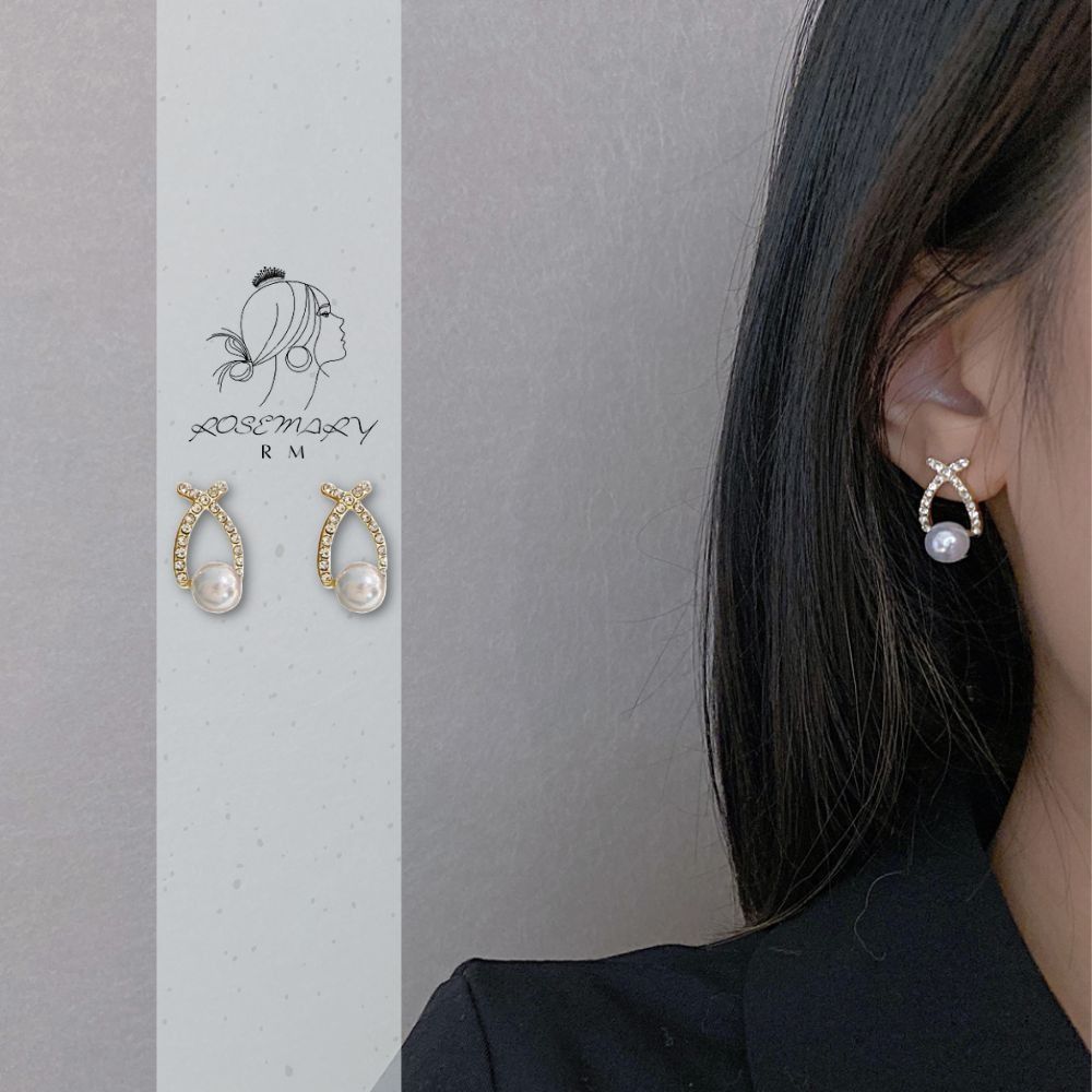 ♛ROSEMAYR♛[LX-0050] 韓版 網紅爆款 鑲鑽魚尾珍珠耳釘 耳環