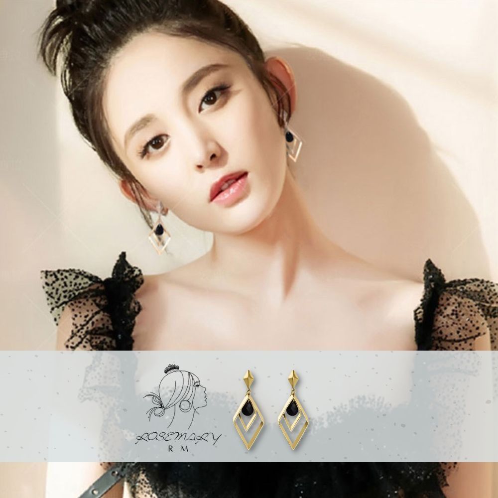 ♛ROSEMAYR♛[LX-0044] 韓版 娜扎同款 設計感吊墜鏤空菱形耳環