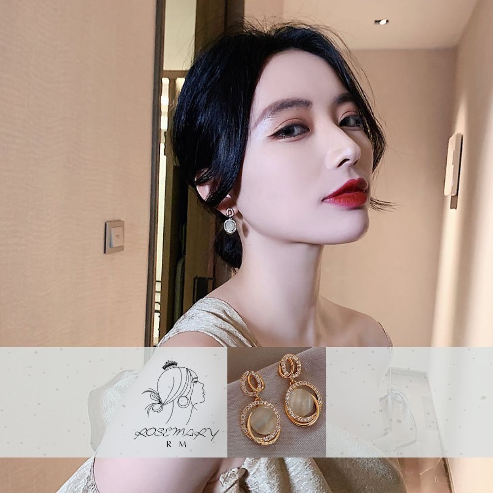♛ROSEMAYR♛[LX-0032] 韓版 韓劇女神 立體吊墜鑽邊貓眼石耳環