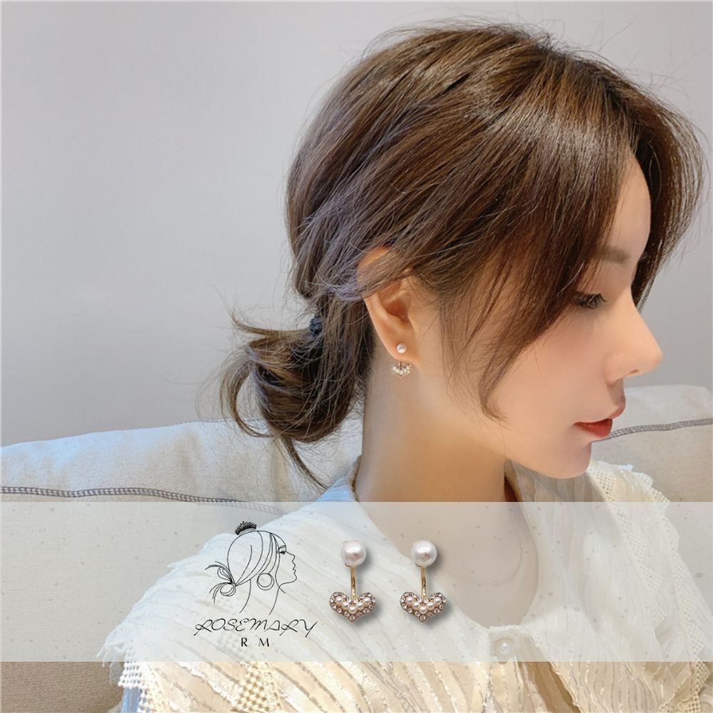 ♛ROSEMAYR♛[LX-0045] 韓版 東大門爆款 愛心鑲嵌珍珠鑽邊耳釘 耳環