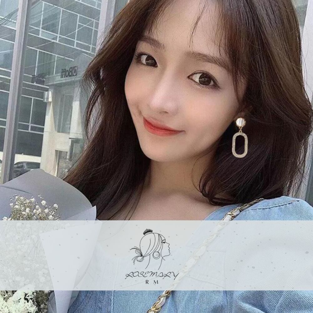 ♛ROSEMAYR♛[LX-0040] 韓版 百搭女孩必備 吊墜橢圓鑲鑽耳環