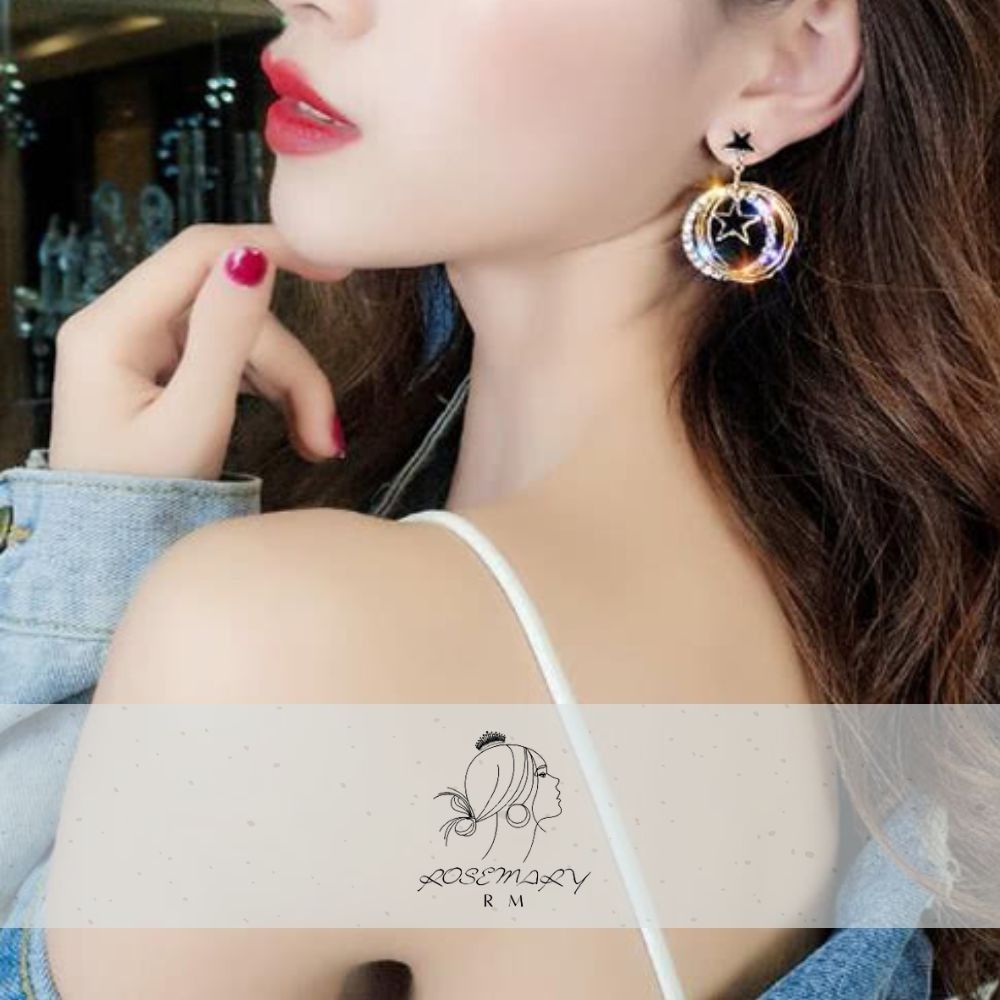 ♛ROSEMAYR♛[LX-0033] 韓版 時尚女王 星星吊墜鑽邊圈圈耳環