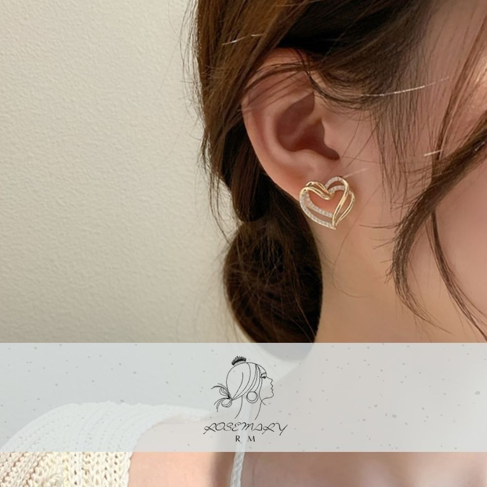 ♛ROSEMAYR♛[LX-0026] 韓版 精緻女孩 雙層鏤空鑲鑽愛心耳釘 耳環