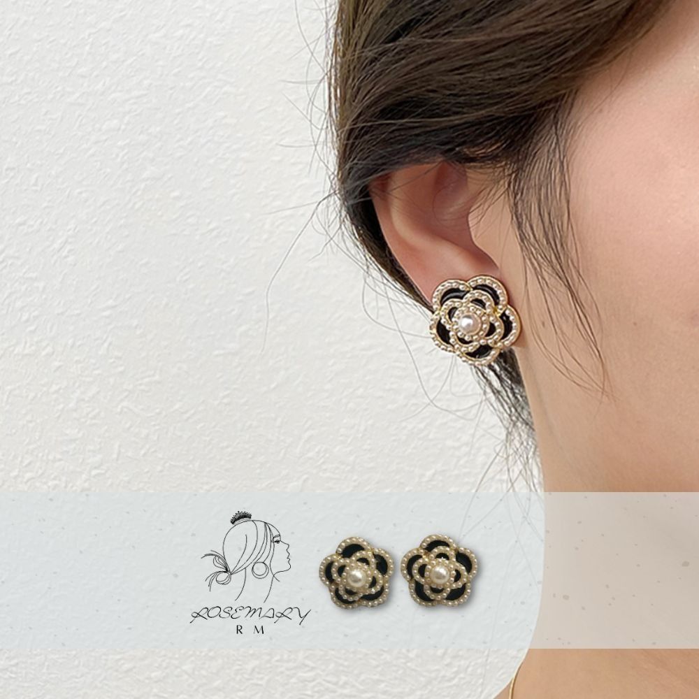 ♛ROSEMAYR♛[CR-0027] 韓版 優雅女神 法式復古珍珠山茶花耳釘 耳環
