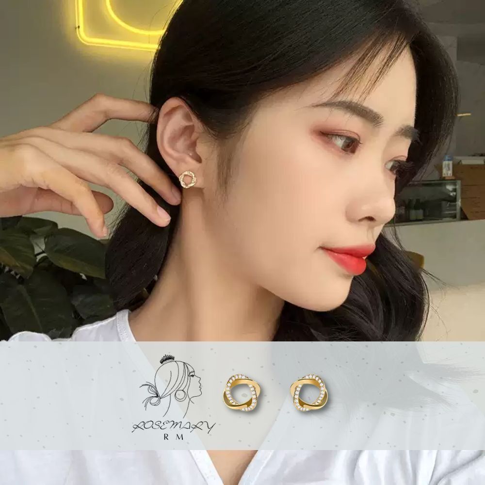 ♛ROSEMAYR♛[LX-0022] 韓版 通勤女王 簡約小巧鑽圈交纏耳釘 耳環