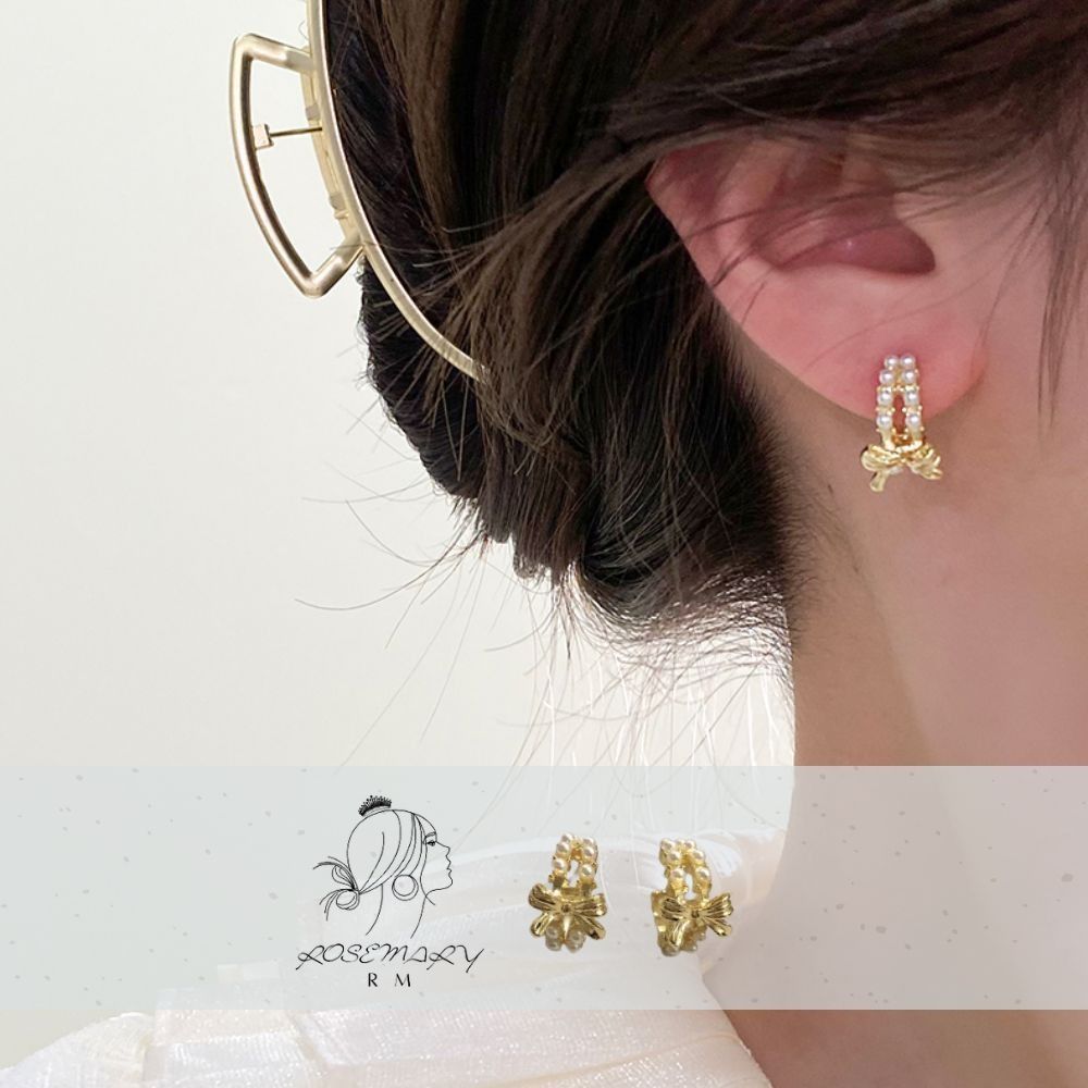 ♛ROSEMAYR♛[CR-0025] 韓版 氣質名媛 珍珠鑲嵌圓弧蝴蝶結耳環