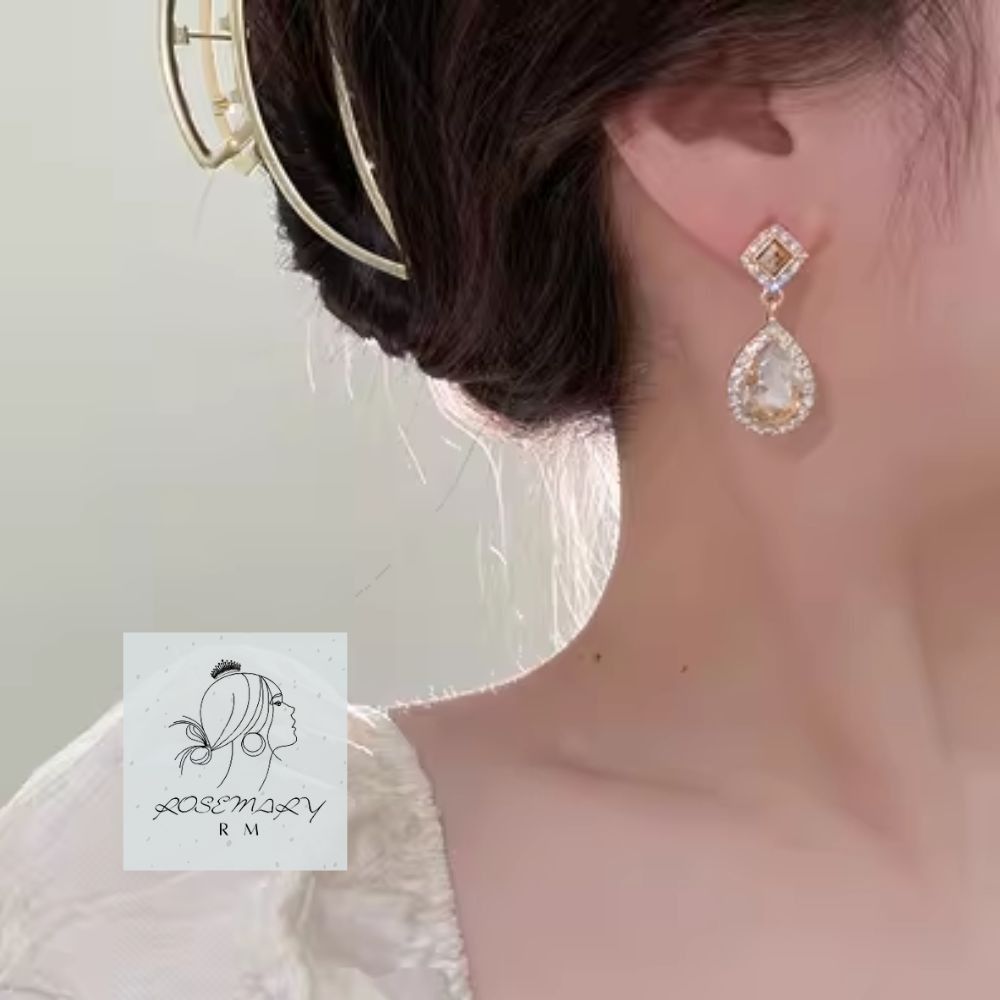 ♛ROSEMAYR♛[CR-0022] 韓版 輕奢女韓劇女神款 鋯晶石水滴吊墜耳環