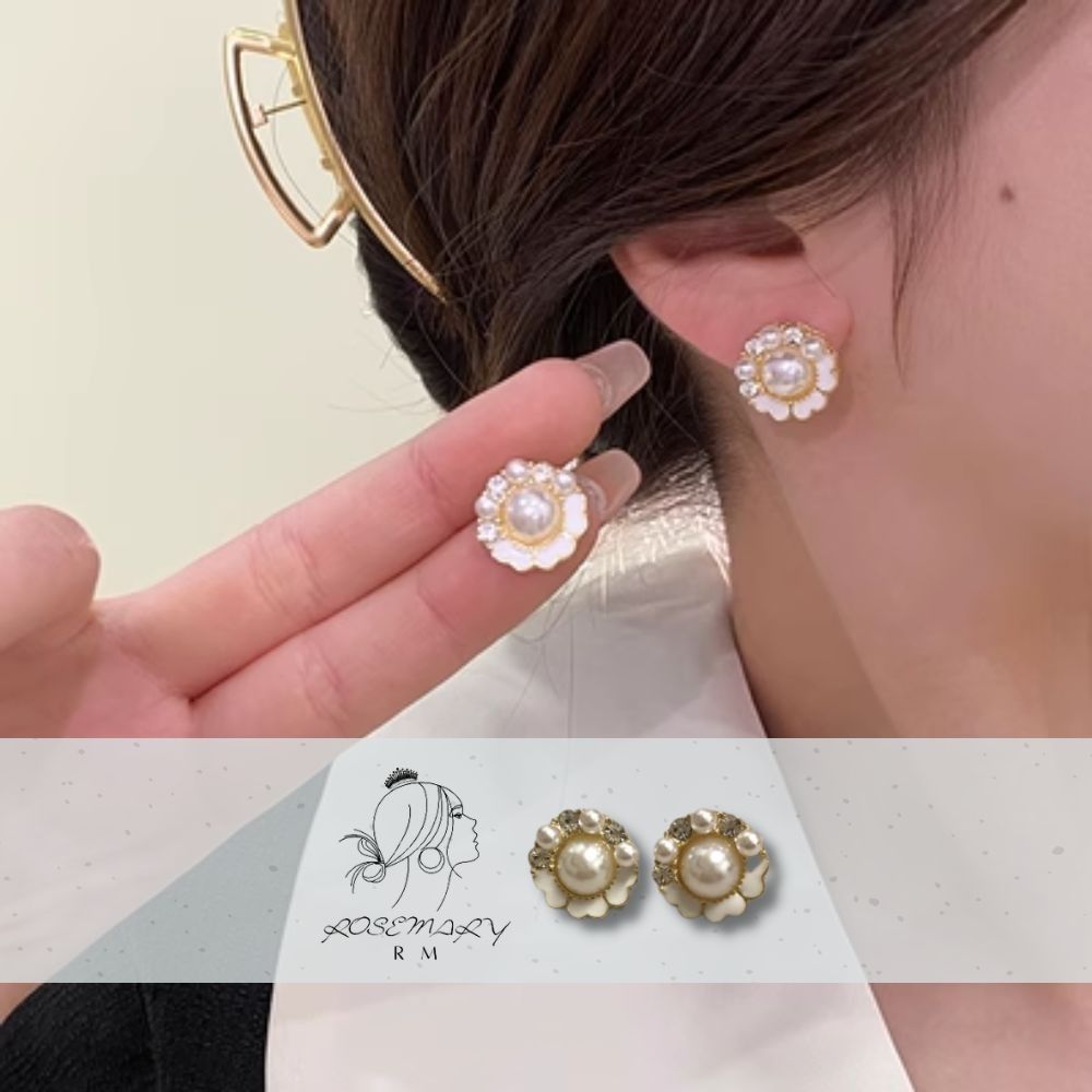 ♛ROSEMAYR♛[CR-0024] 韓版 氣質名媛 花朵鑲嵌珍珠水鑽耳釘 耳環