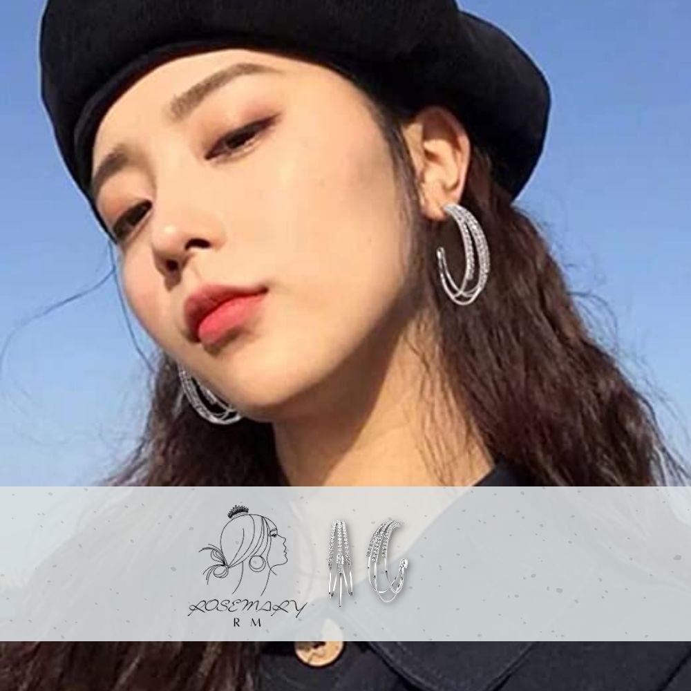 ♛ROSEMAYR♛[LX-0003] 韓版 個性女孩 三層半圓鑲崁水鑽耳環