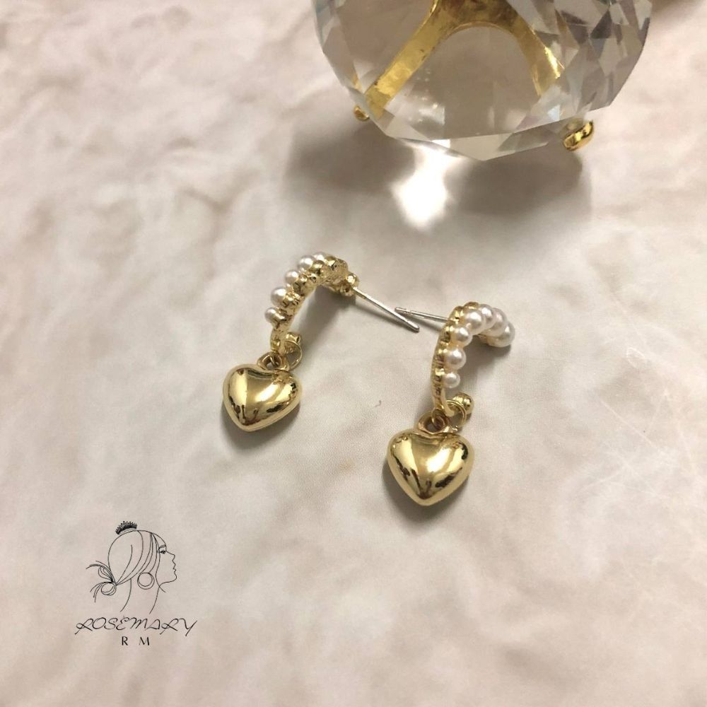 ♛ROSEMAYR♛ 韓版 簡約氣質半圓嵌珍珠吊墜愛心耳環