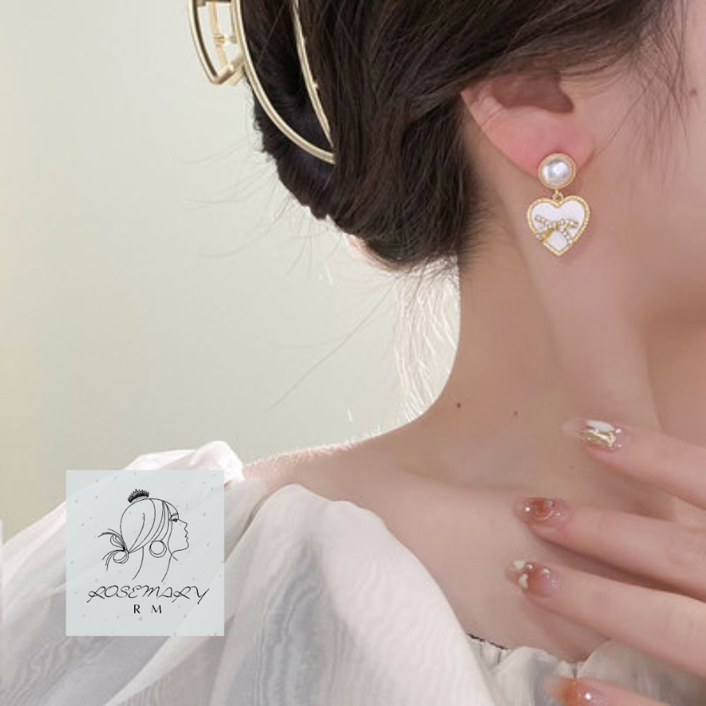 ♛ROSEMAYR♛[CR-0021] 韓版 氣質女神 珍珠吊墜水鑽蝴蝶結愛心耳環