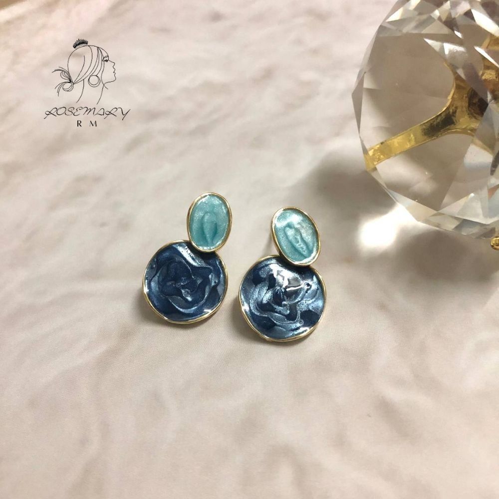 ♛ROSEMAYR♛[CR-0018] 韓版 氣質名媛 藍色幾何圖系列 圓形耳環 耳釘