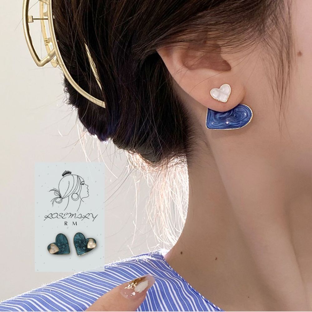 ♛ROSEMAYR♛[CR-0019] 韓版 氣質名媛 藍色雙層愛心耳釘 耳環