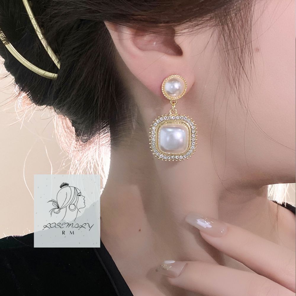 ♛ROSEMAYR♛[CR-0016] 韓版 法式名媛 鑲鑽珍珠吊墜耳夾