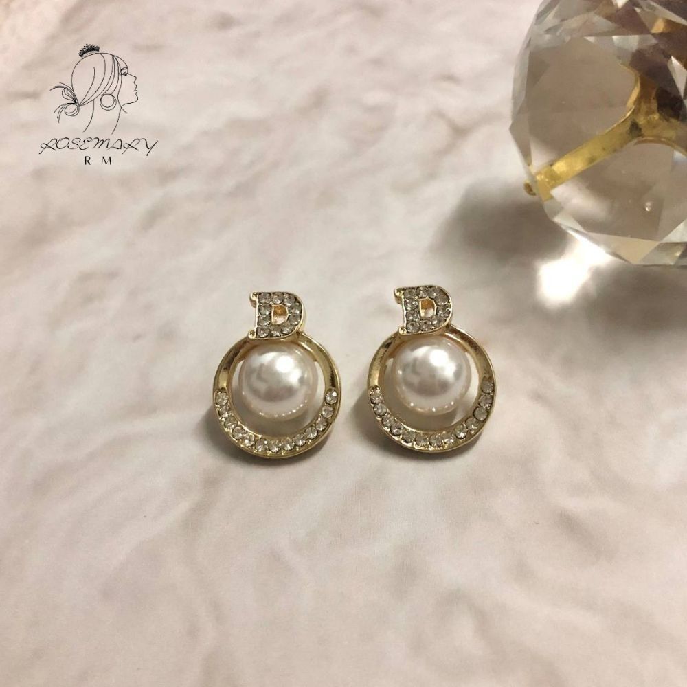 ♛ROSEMAYR♛[CR-0012] 韓版 輕奢名媛 水鑽字母D鑲嵌珍珠耳環