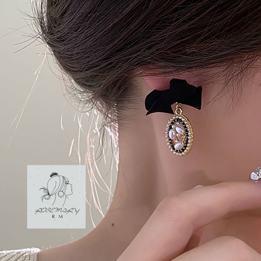 ♛ROSEMAYR♛[CR-0015] 韓版 法式名媛 小香風蝴蝶結吊墜珍珠耳環/耳夾