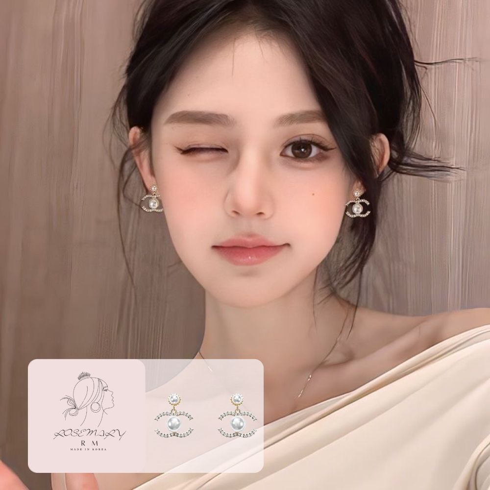 ♛ROSEMAYR♛[CR-0011] 韓版 輕奢名媛 水鑽字母鑲嵌珍珠耳環