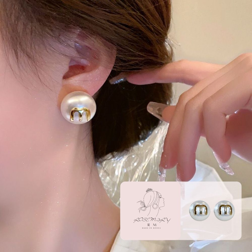 ♛ROSEMAYR♛[CR-0010] 韓版 輕奢名媛 字母M珍珠耳環 耳釘