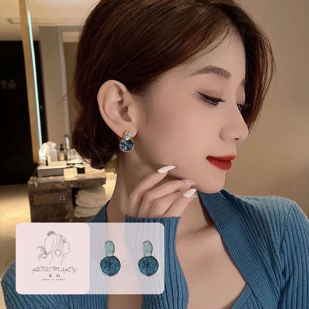 ♛ROSEMAYR♛[CR-0018] 韓版 氣質名媛 藍色幾何圖系列 圓形耳環 耳釘
