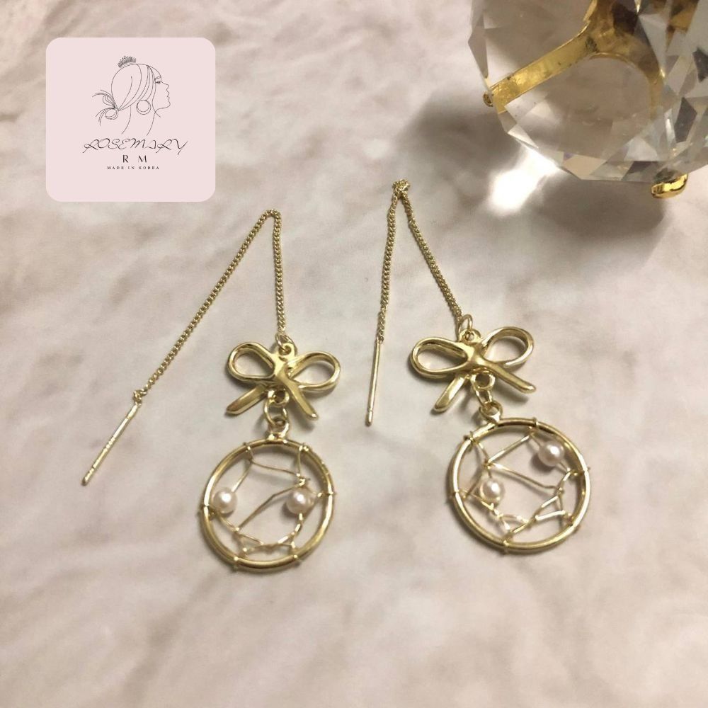 ♛ROSEMAYR♛[LX-0006] 韓版 氣質名媛 蝴蝶結吊墜珍珠捕夢網耳環