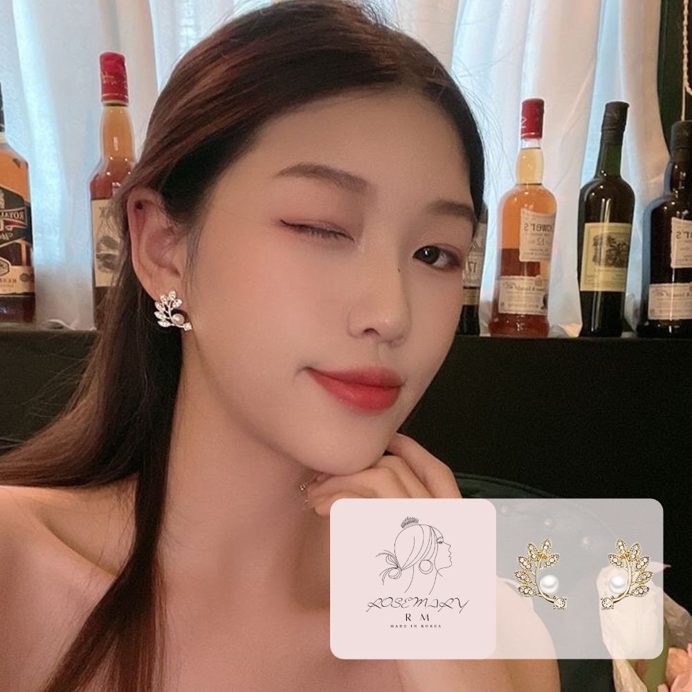 ♛ROSEMAYR♛[LX-0055] 韓版 森林系女孩 鑲鑽小樹葉珍珠耳釘 耳環