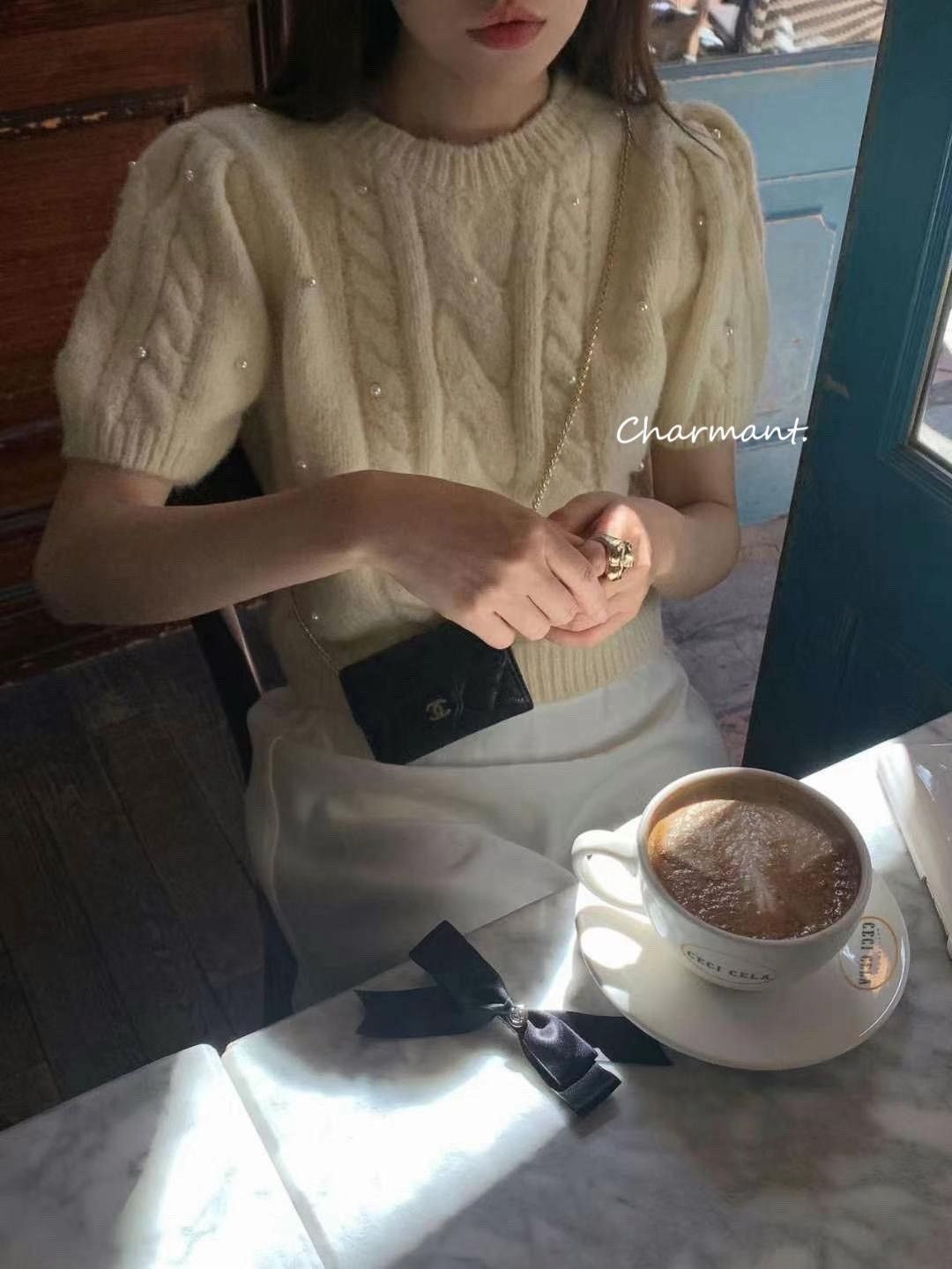 A1202珍珠美人魚的圓領針織上衣