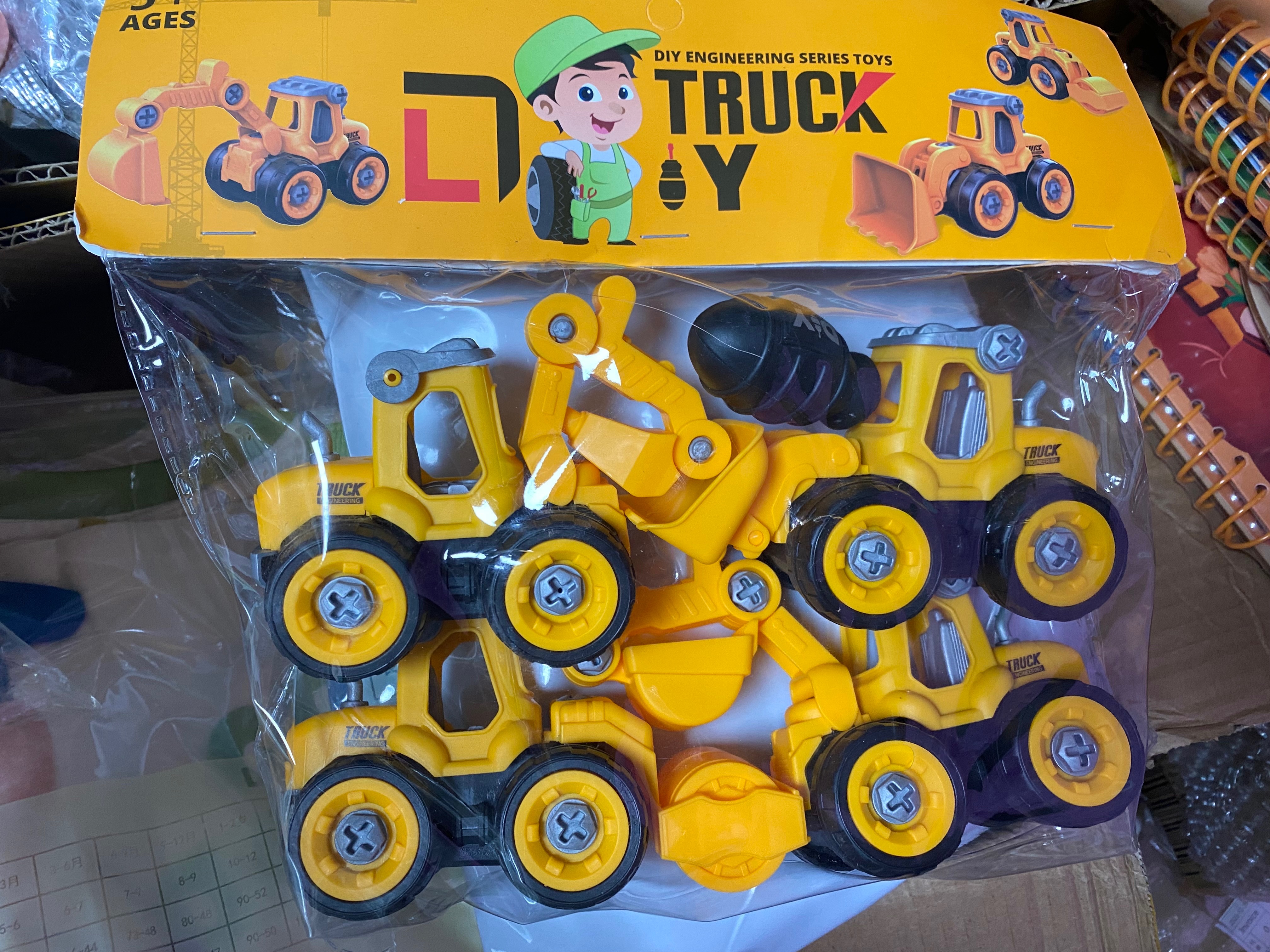 DIY組裝工程車四入黃色/莫蘭迪色