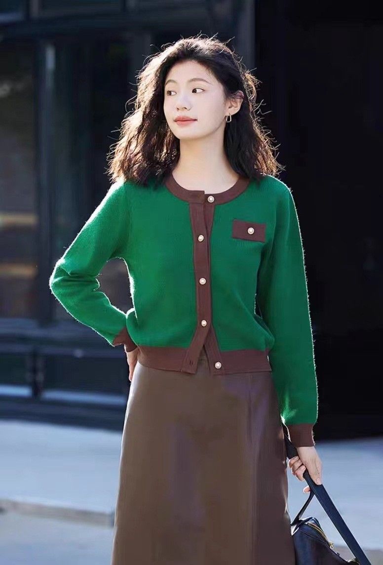 #s.jc24010307 小香風綠色氣質百搭針織外套
