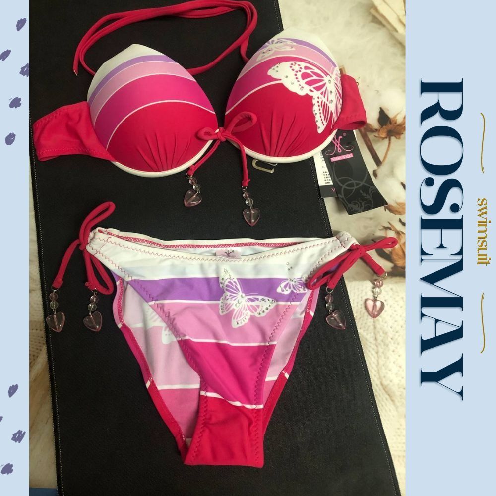 ♛ROSEMAYR♛廠商寄賣-NG商品-閃鑽蝴蝶結印花兩件式綁帶泳衣 M/L