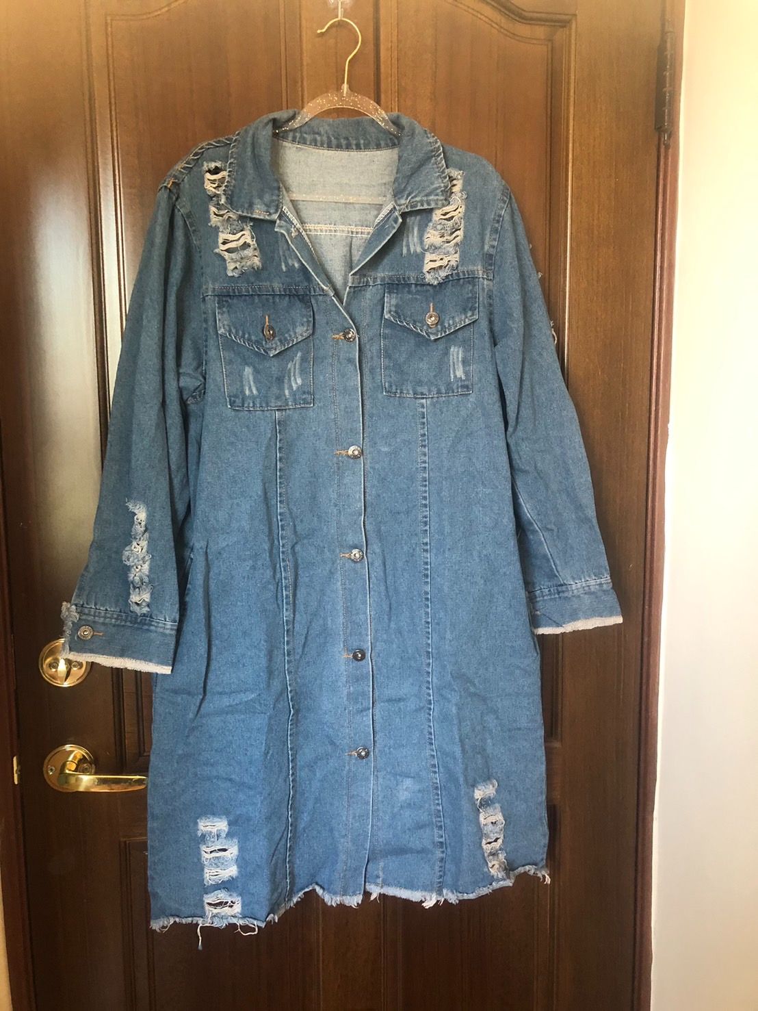 ♛ROSEMAYR♛廠商寄賣-H2866韓系復古風做舊破洞牛仔排釦連身裙/襯衫