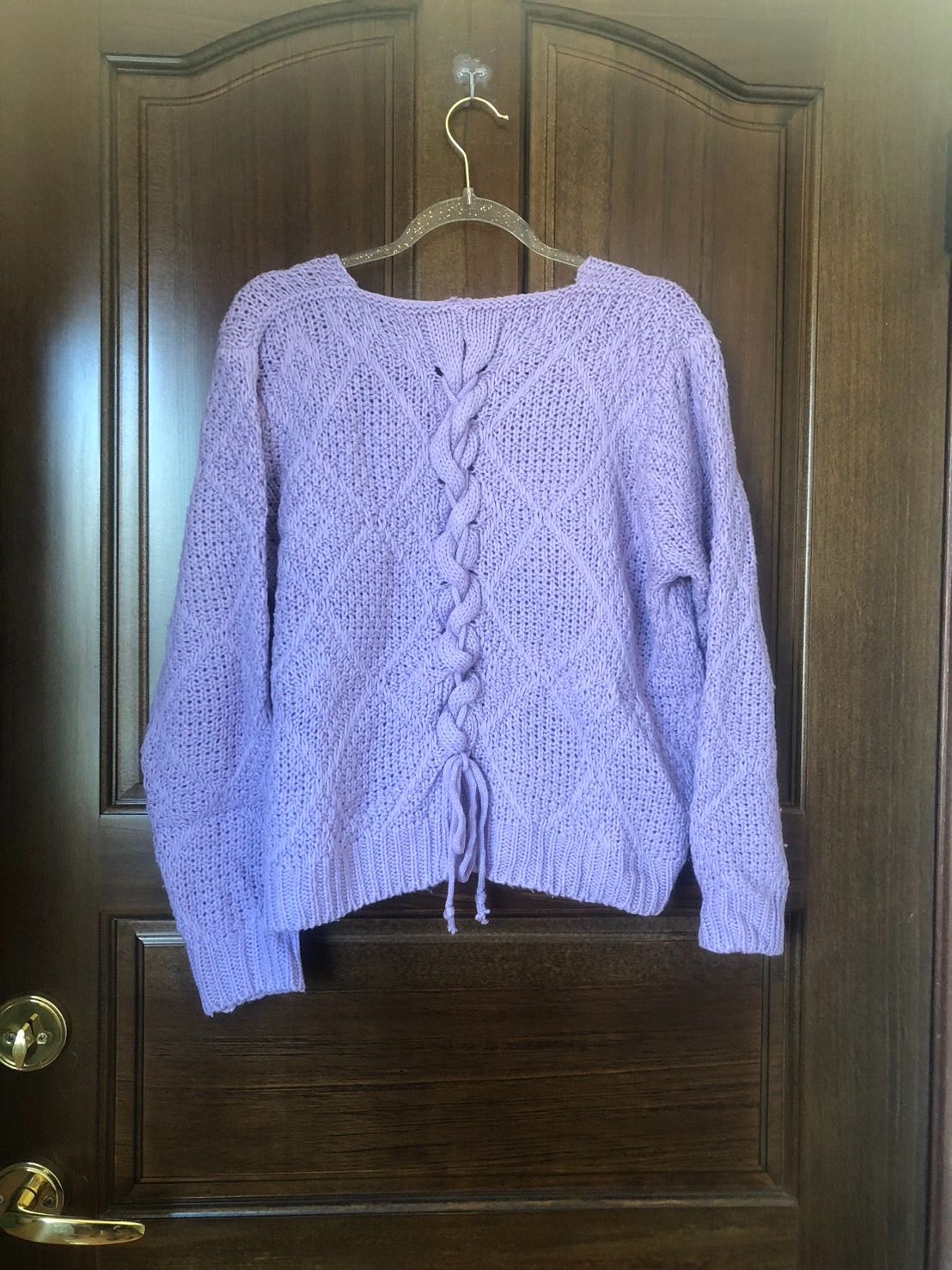 ♛ROSEMAYR♛廠商寄賣-J2290薰衣草紫後背麻花辮造型抽繩綁帶毛衣