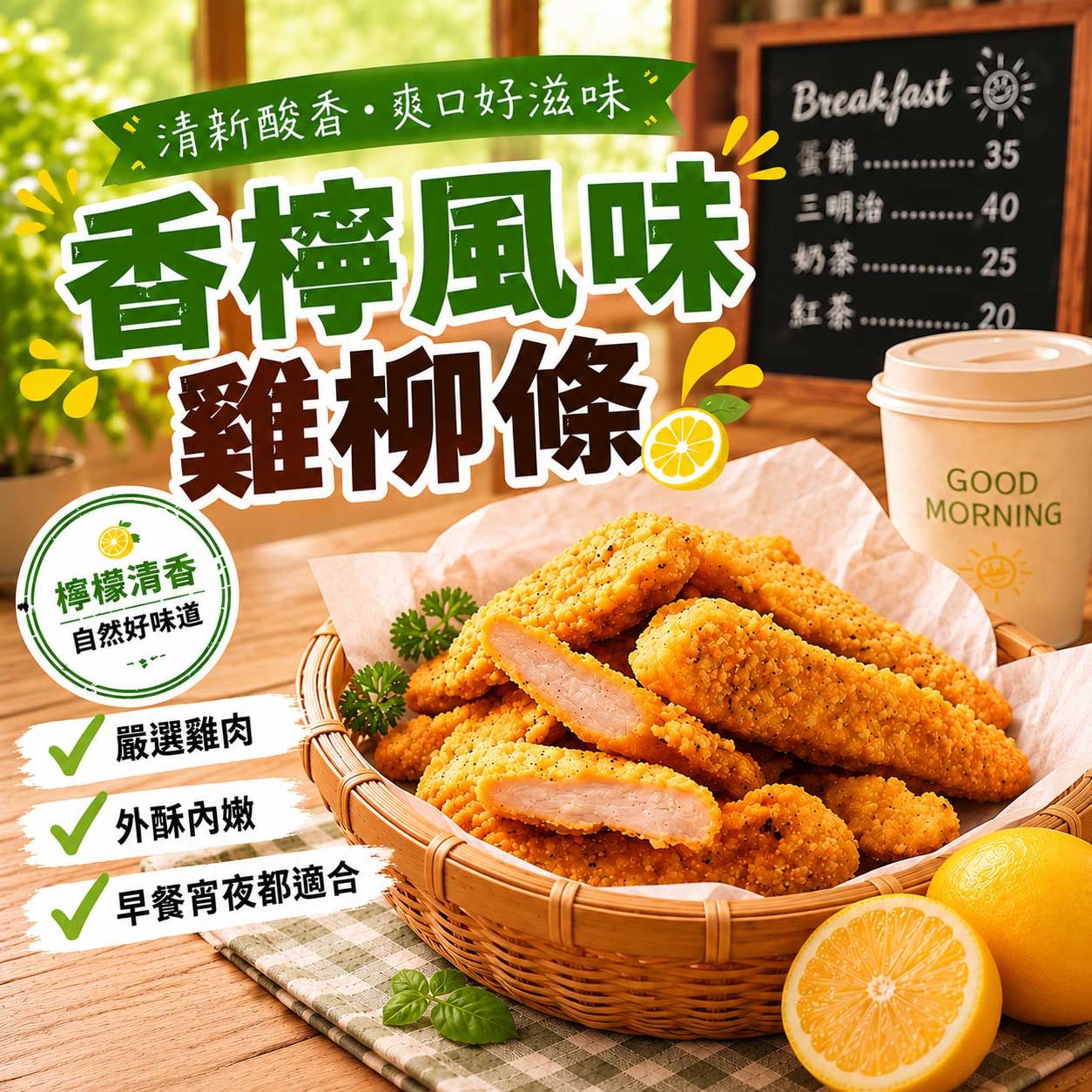 【樂廚】（冷凍）香檸風味雞柳條400g  冷凍雞柳條 檸檬風味雞肉條 氣炸烤箱料理 方便點心 早餐下午茶