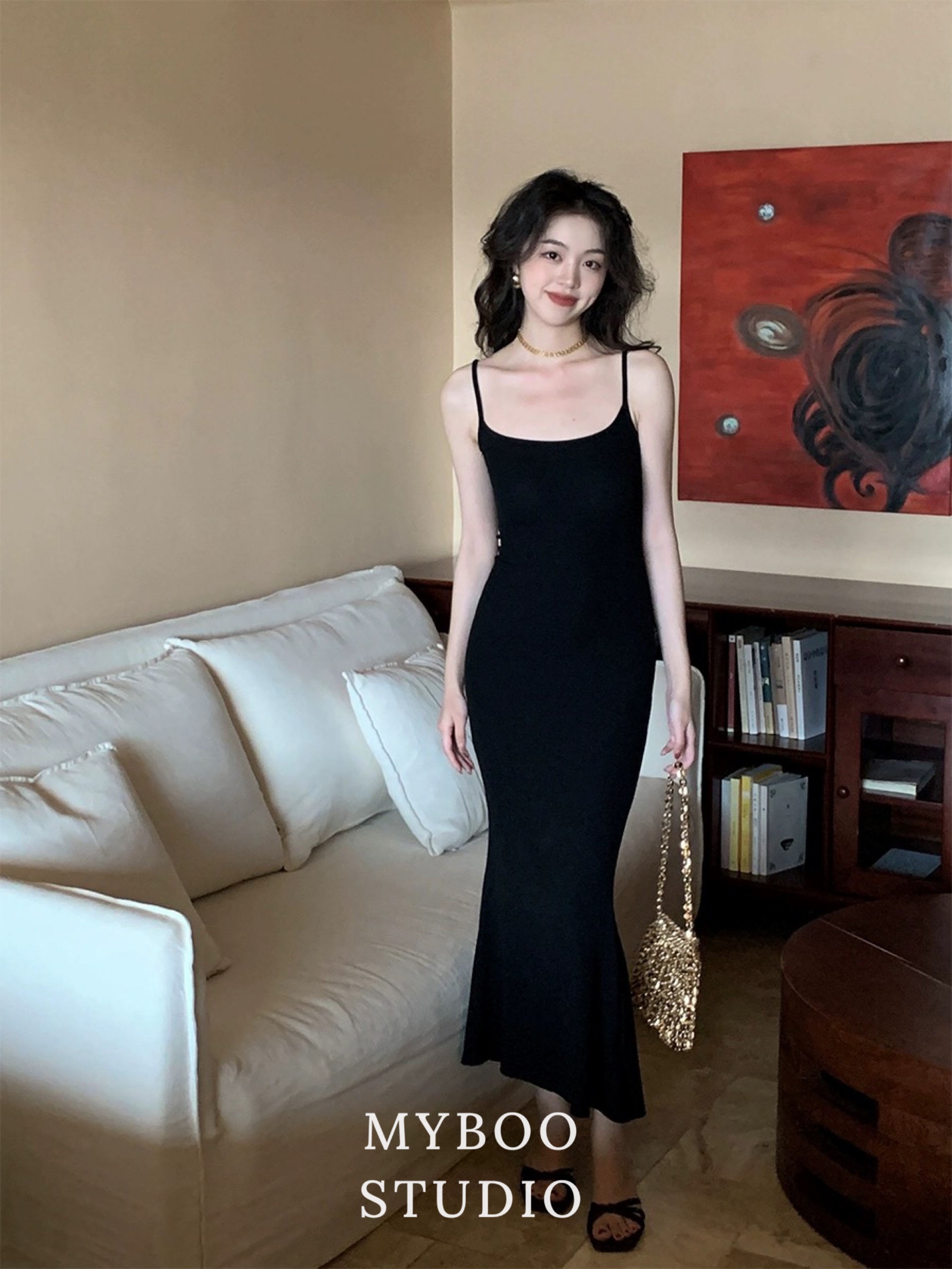 歐美激瘦細肩收腰包臀魚尾洋裝（小個子版）