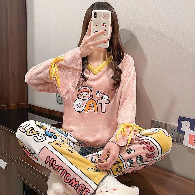 可愛卡通加絨加厚睡衣