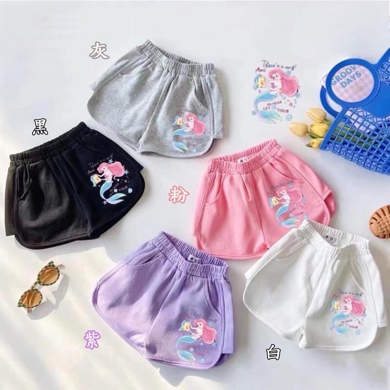 美人魚印圖棉質休閒短褲