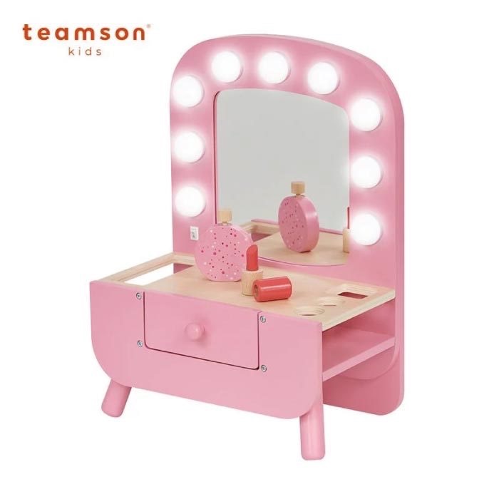 Teamson 粉紅公主桌上型木製梳妝台組