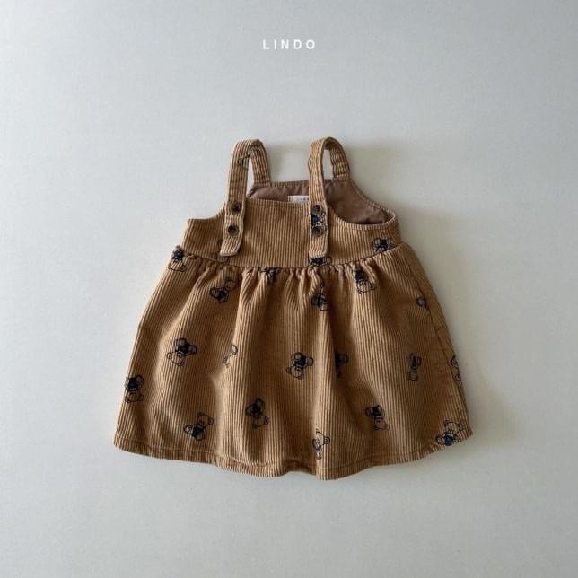 正韓 lindo 泰迪熊燈芯絨吊帶裙