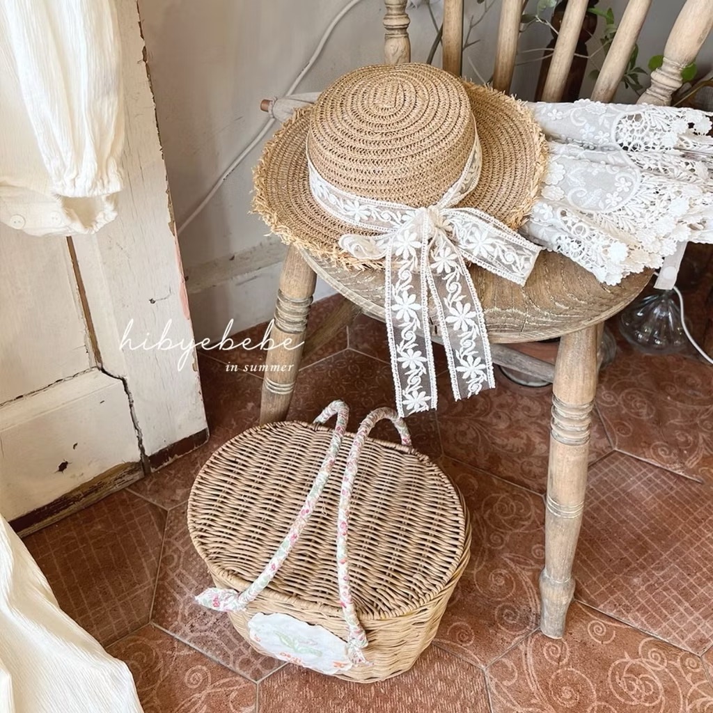 正韓 Hibyebebe 法式蕾絲綁帶草帽