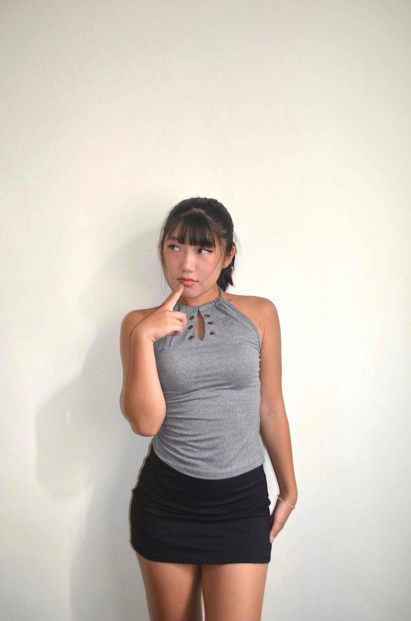 輕歐美風掛脖灰色背心