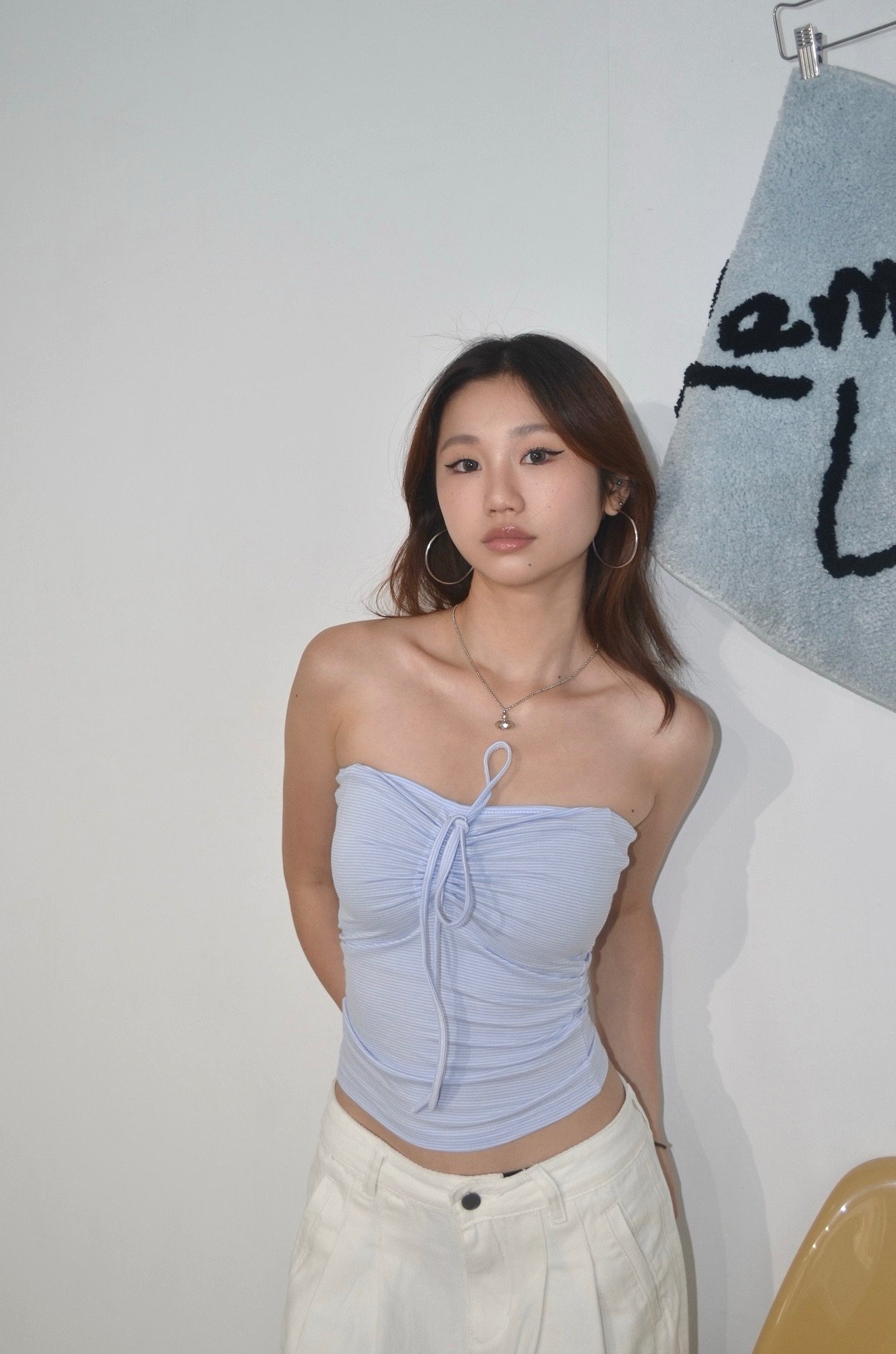夏日條紋蝴蝶結抹胸上衣