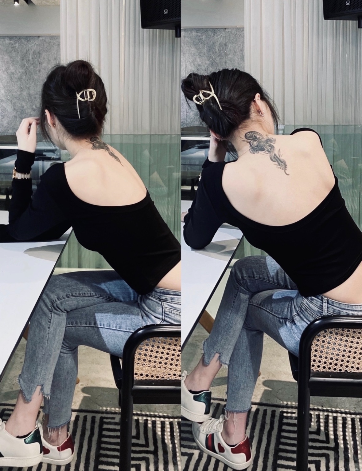 芊芊實拍 露背長袖