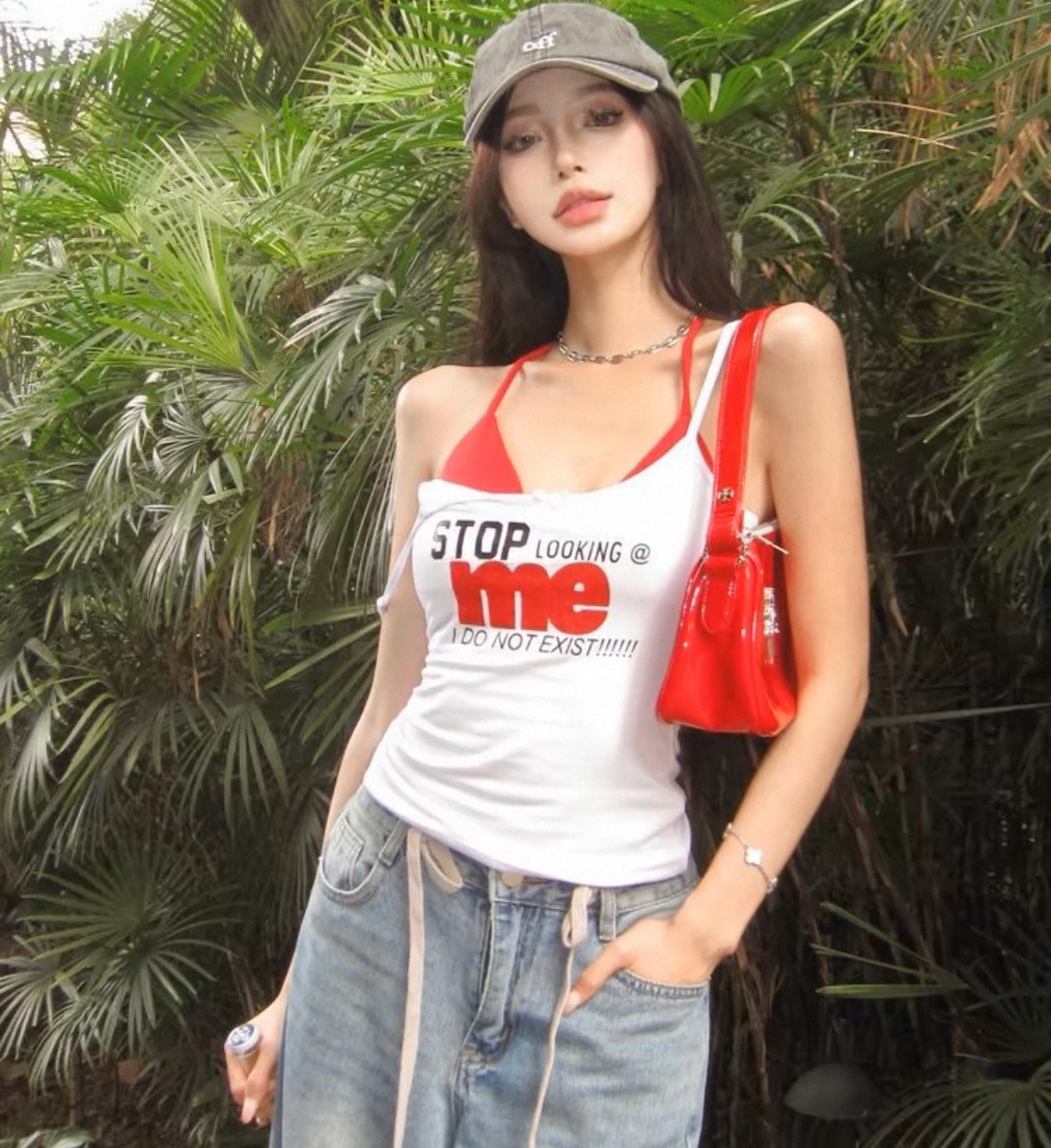 全新美式字母印花吊帶