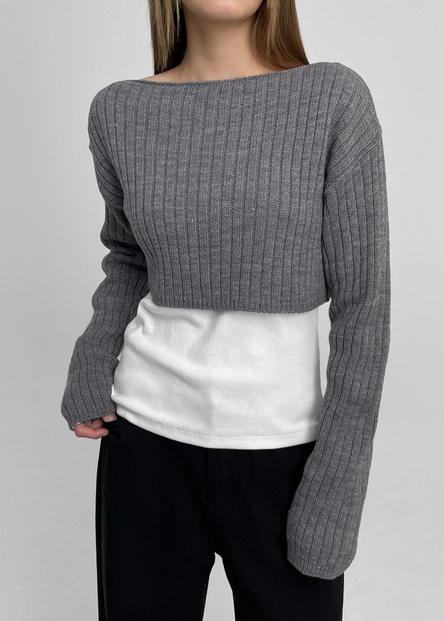 正韓製層次感穿搭短版外搭上衣 knit 3色 （ 自製設計款 ） 長袖 針織 毛衣 落肩