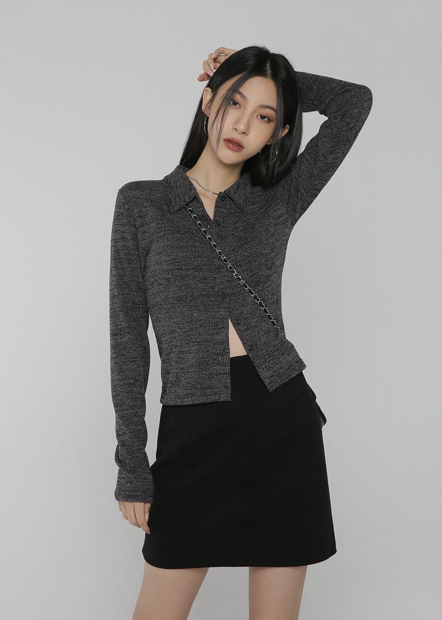 正韓製渲染色系翻領上衣 tee 3色 （ 自製設計款 ） 長袖 修身