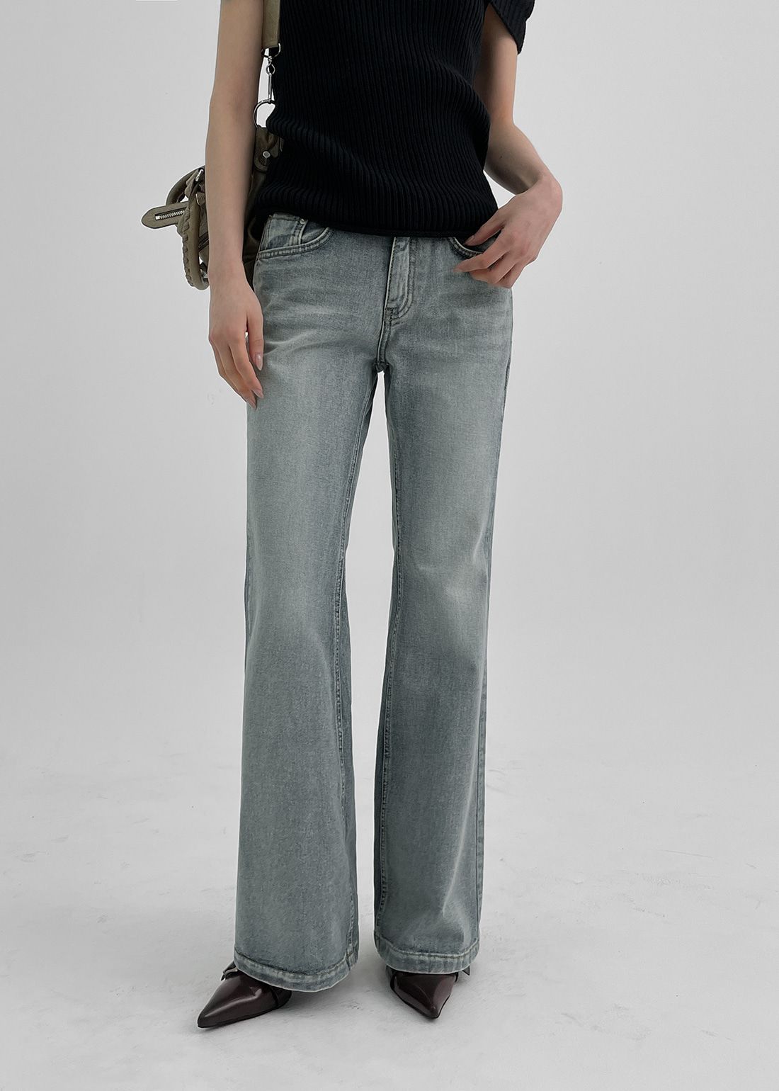 正韓製清爽刷色靴型褲 pants （ black-up ） 中高腰 長褲 牛仔褲 喇叭褲